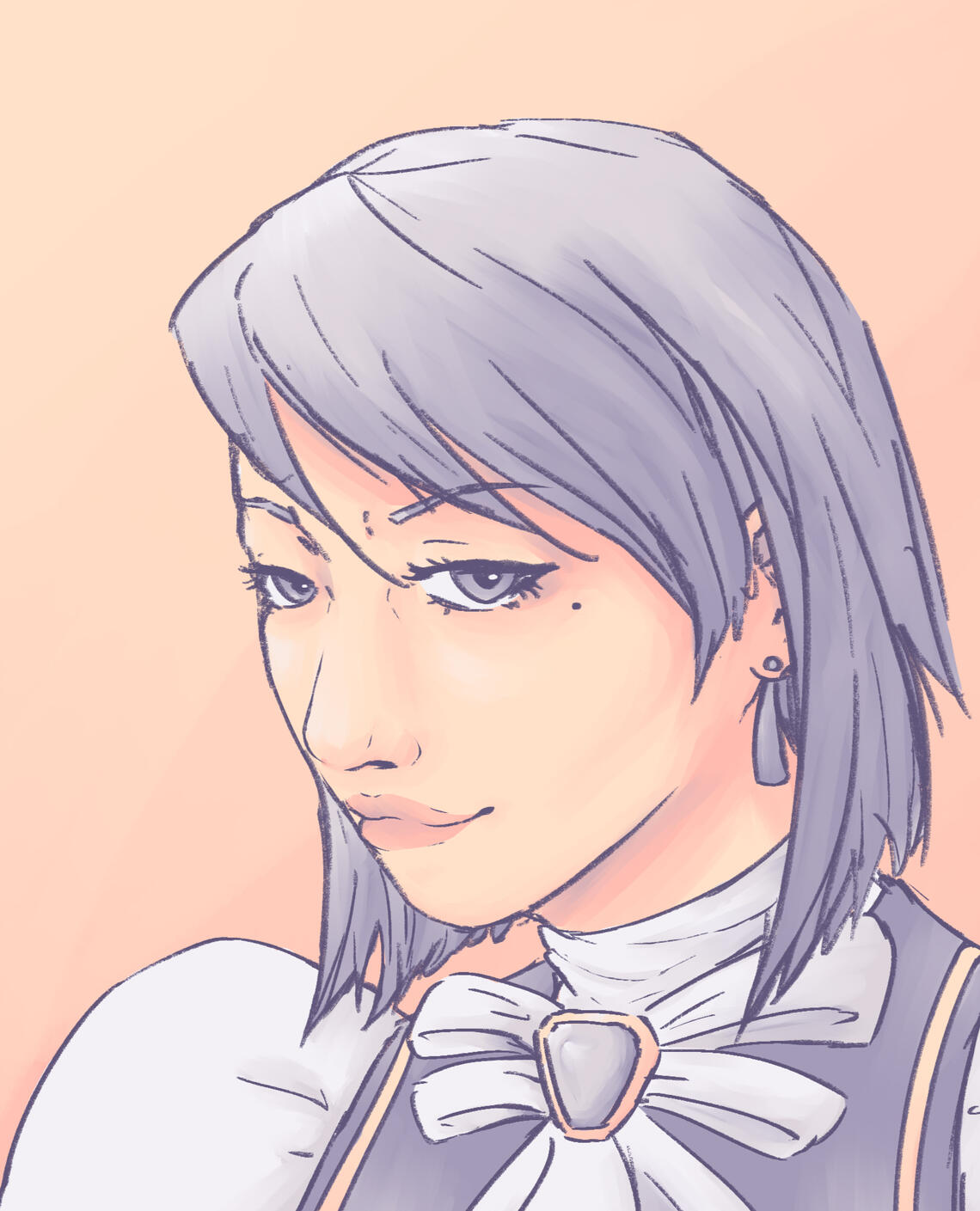 Digital illustration of Franziska von Karma from Ace Attorney from the shoulders up, smiling coolly.